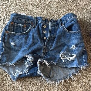 Levi's Blue Jean Shorts Distressed Frayed Hem